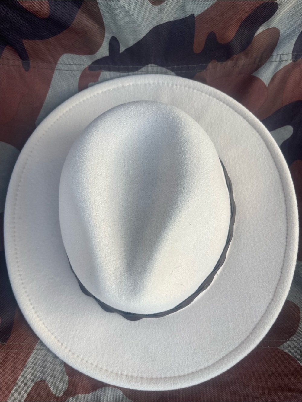 Classic White Felt Wide-Brim Hat with Black Trim